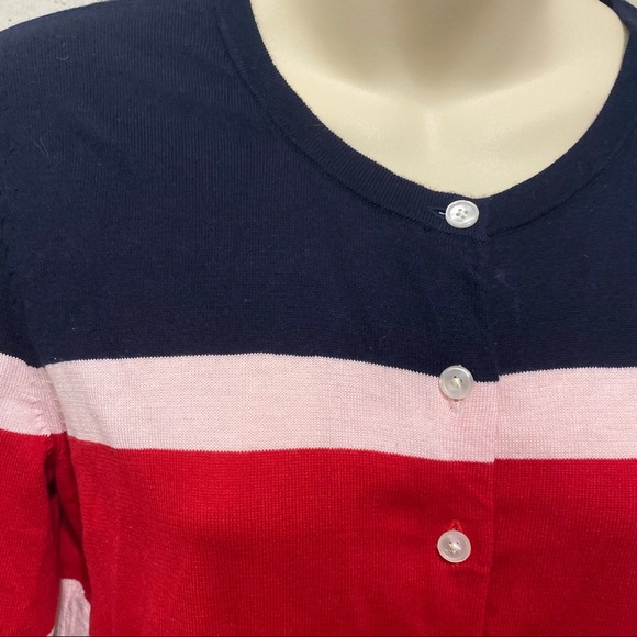 Talbots Blue Red Striped 3/4 Sleeve Cardigan - Picture 2 of 5